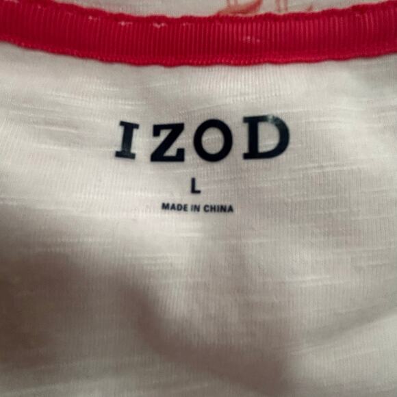 Ladies IZOD size L PINK flamingos short sleeve casual tee shirt top knot front - Picture 3 of 8